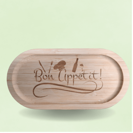 Plateau de Service en Bambou Personnalisé - Modèle "Bon Appétit !" 🧀🥖 - King Gravure Laser
