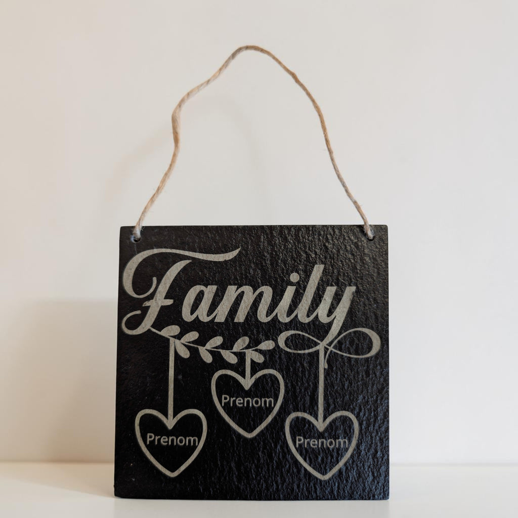 Plaque d'Ardoise Gravée Personnalisable "Family" & Prénoms - King Gravure Laser