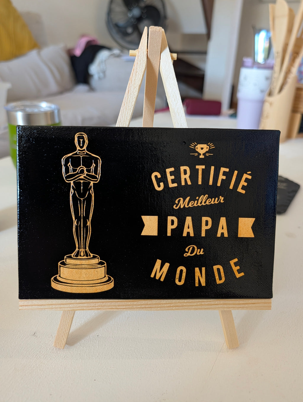 Tableau Gravé "Meilleur Papa du Monde" – Édition Trophée Or avec Chevalet - King Gravure Laser