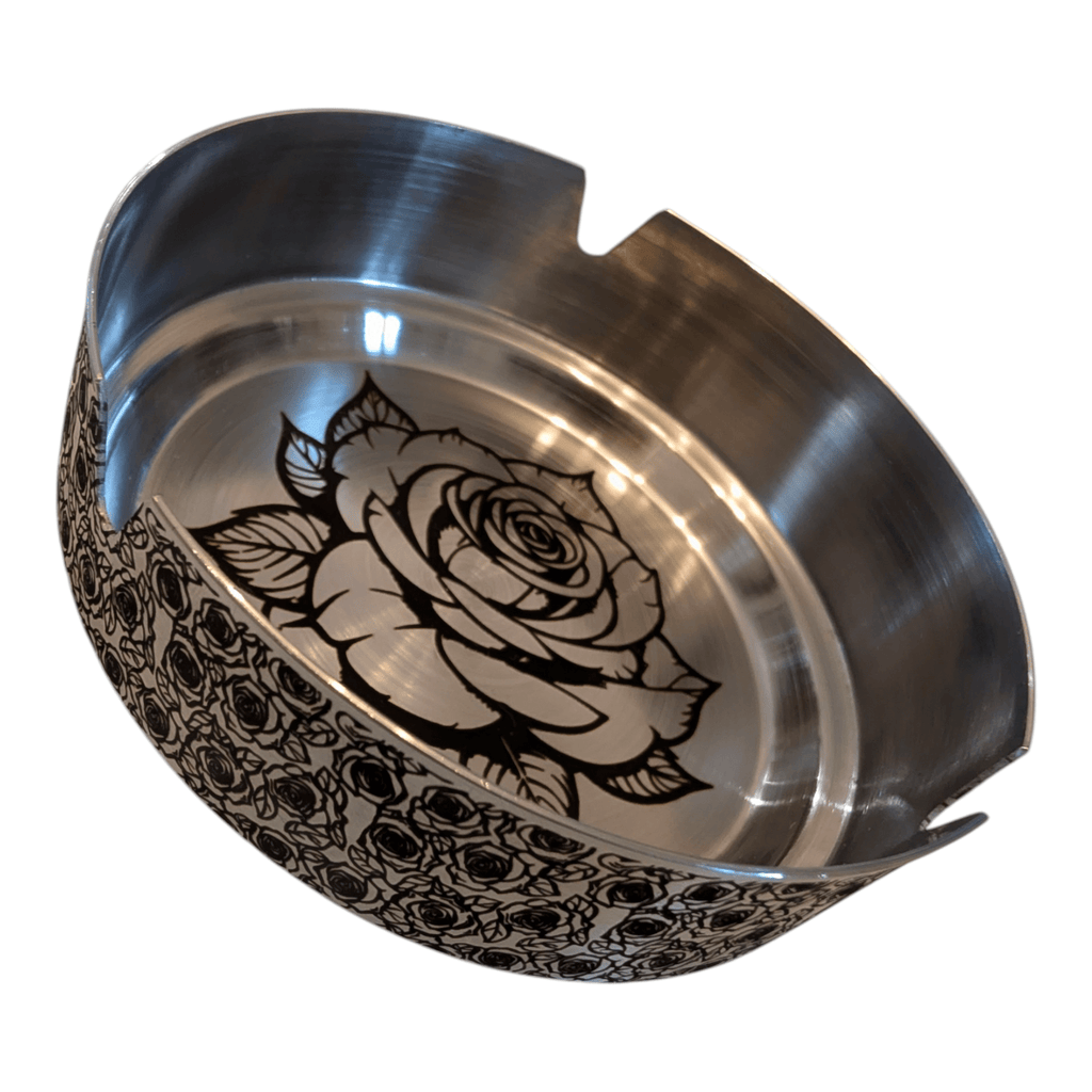 Cendrier de Luxe Gravé – Motif Floral Roses – Inox Brossé - King Gravure Laser