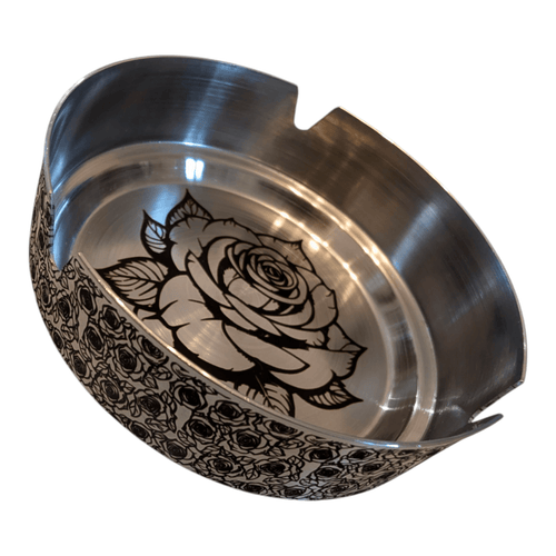 Cendrier de Luxe Gravé – Motif Floral Roses – Inox Brossé - King Gravure Laser