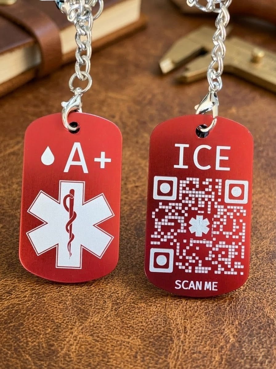 Porte - clé d'Urgence Médicale I.C.E (Rouge) - King Gravure Laser