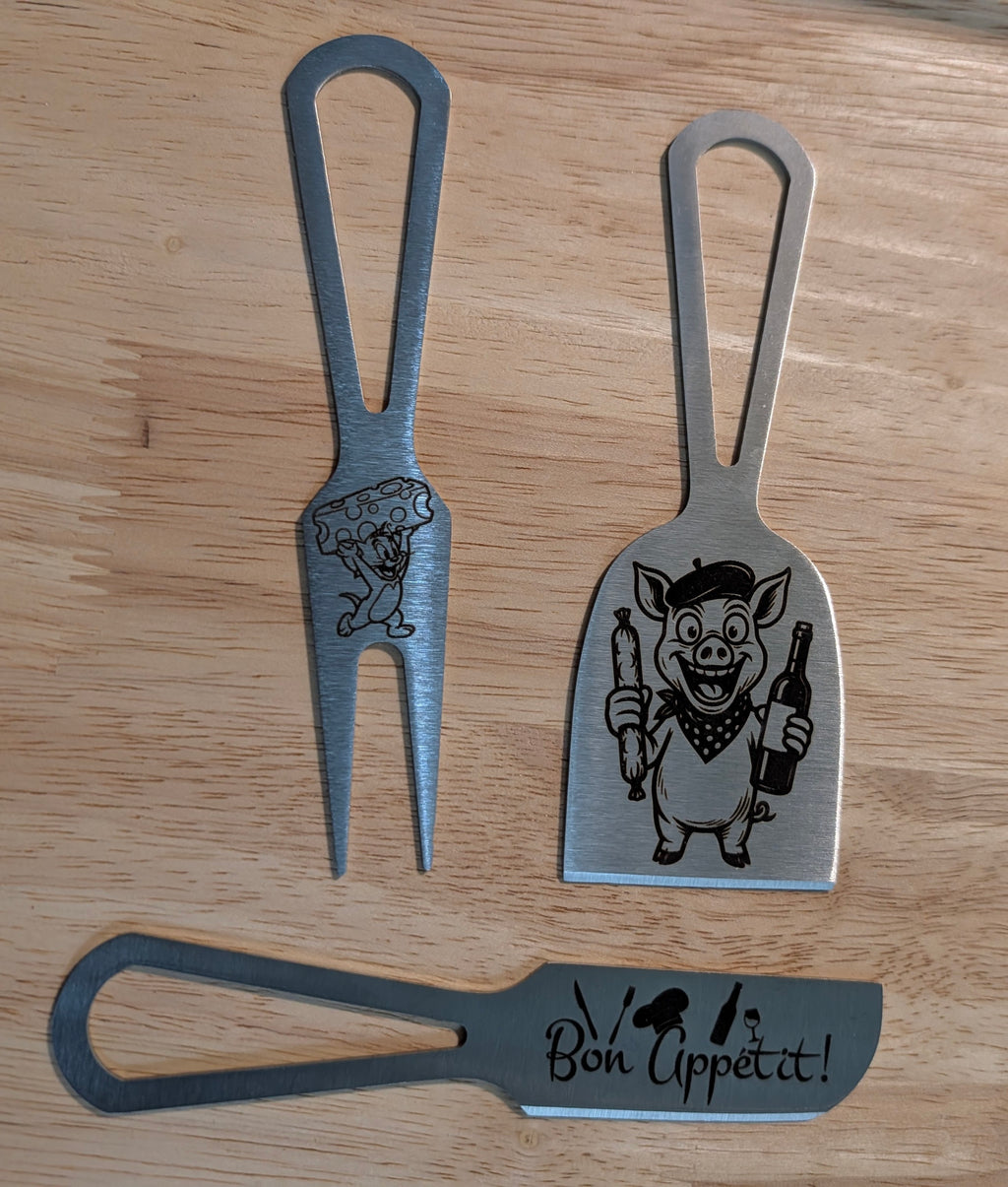 Set d'Ustensiles à Fromage & Charcuterie Personnalisés – Trio Inox Gravé - King Gravure Laser