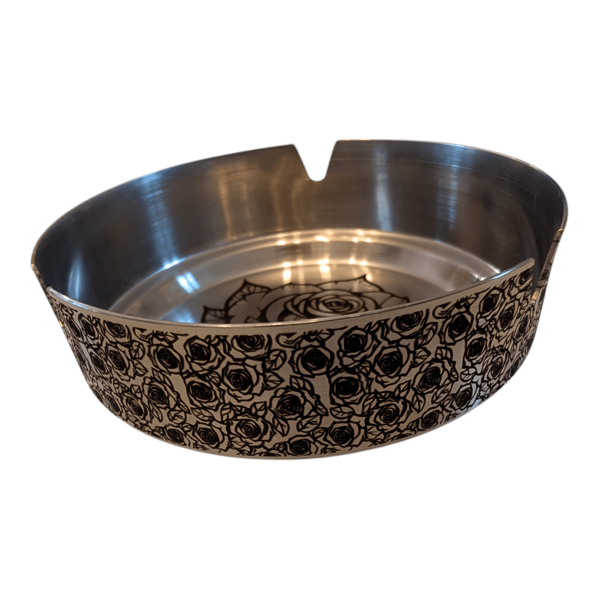 Cendrier de Luxe Gravé – Motif Floral Roses – Inox Brossé - King Gravure Laser