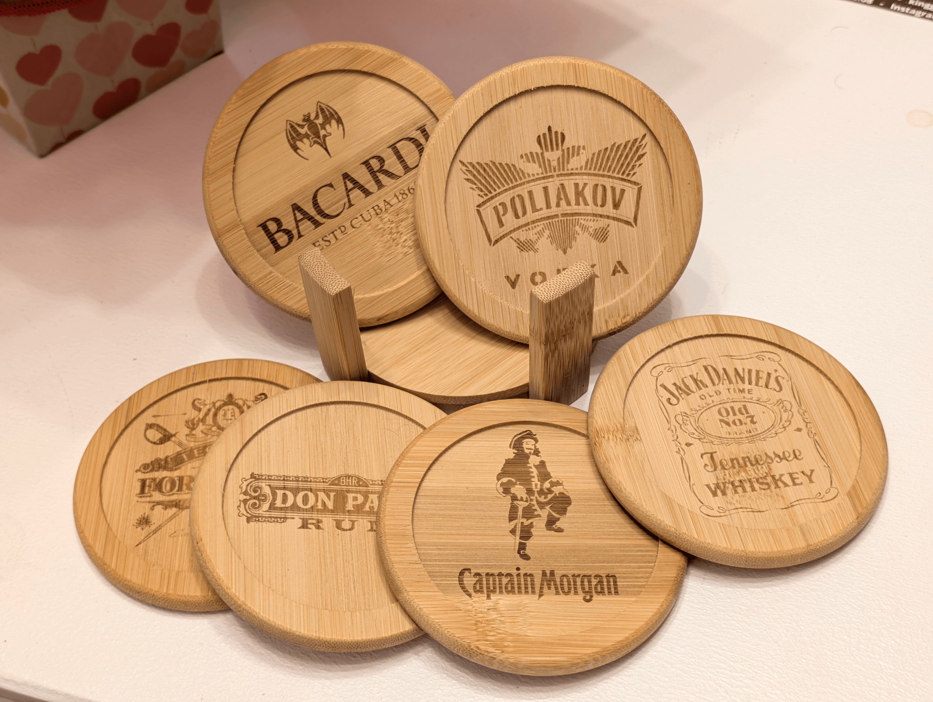 Set de Sous - Verres en Bambou Gravés – Collection Spiritueux - King Gravure Laser